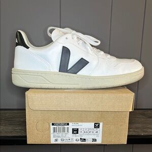 Veja V-10 White Sneakers with Black Logo